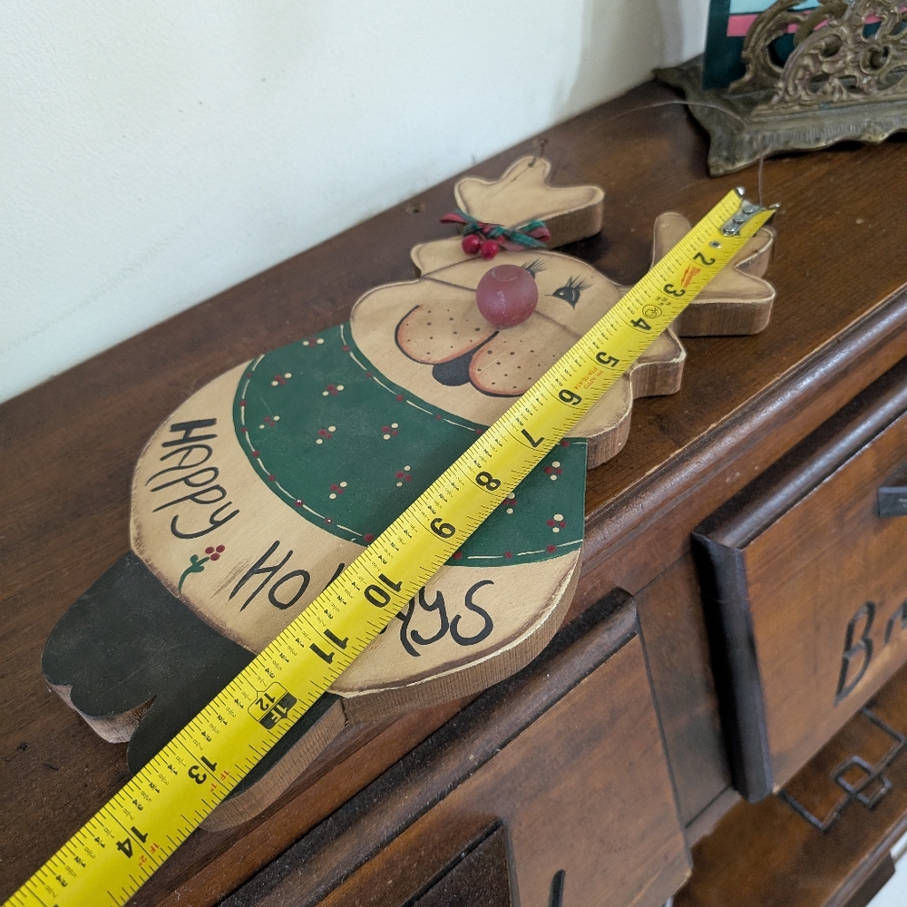 Festive Wooden Reindeer Happy Holidays Hanging Decor Vintage Rustic Christmas - Picture 5 of 7